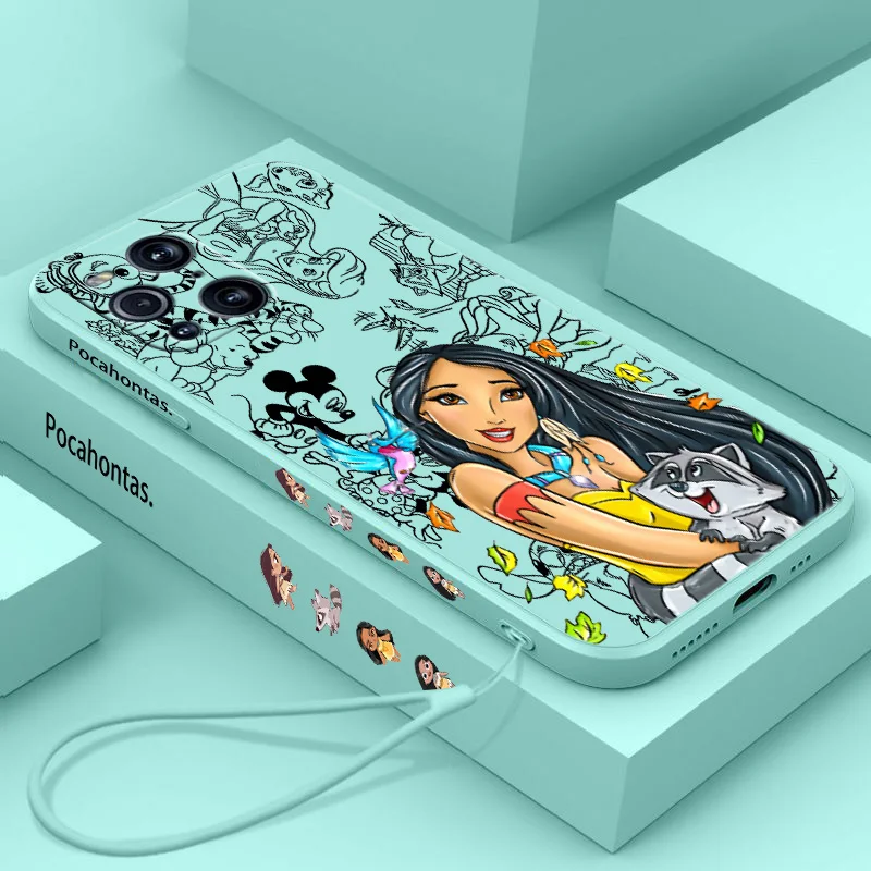 Disney Pocahontas Liquid Left Rope Phone Case For iPhone 16 15 14 13 12 11 Pro Max Mini X XR XS 8 7 Plus Funda Shell Soft Capa