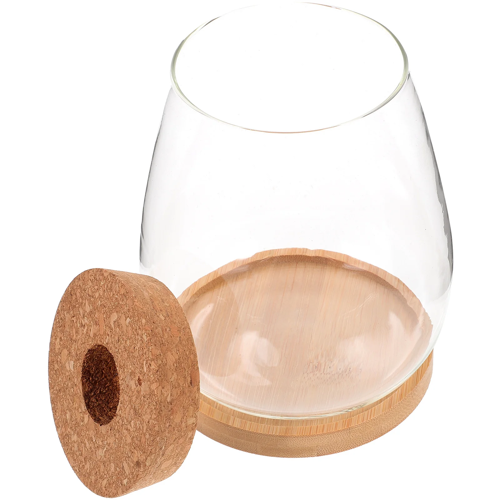 

1Set Transparent Glass Succulent Vase Flower Hydroponic Holder Bamboo Tray Creative Home Garden Office Decoration