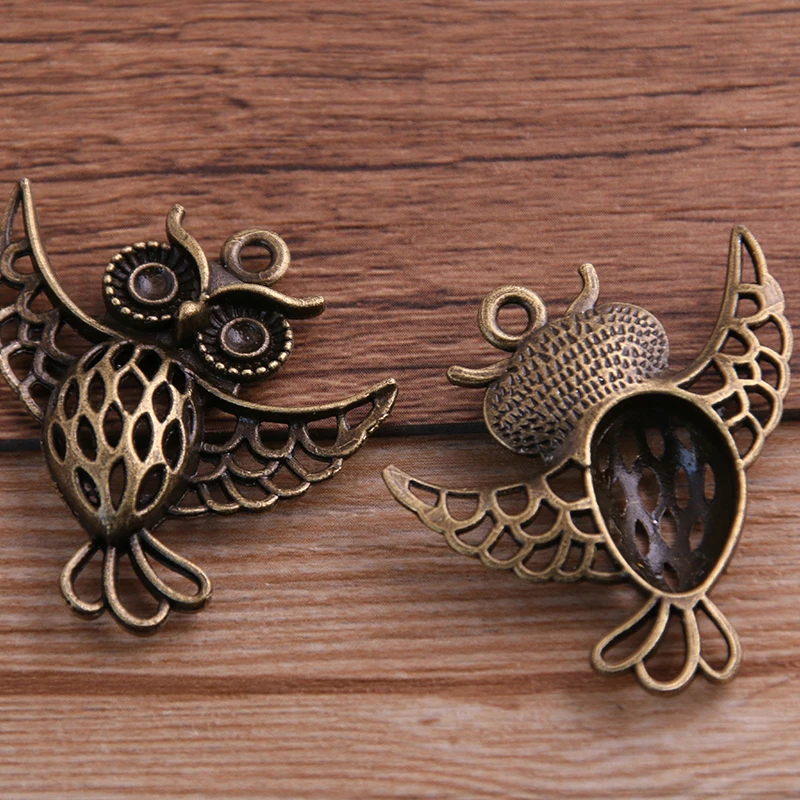 6PCS 36*36mm Animal Charm Big Owl Pendant Two Color DIY Retro Jewelry Bracelet Necklace Charms Pendant