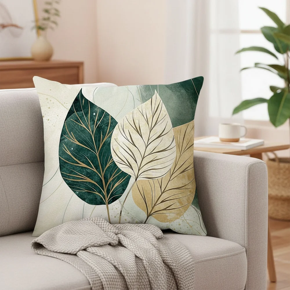 2pcs Boho Tropical Leaf Throw Pillow Covers Modern Neutral Tone Botanical Cushion Cases for Living Room Bedroom Decor