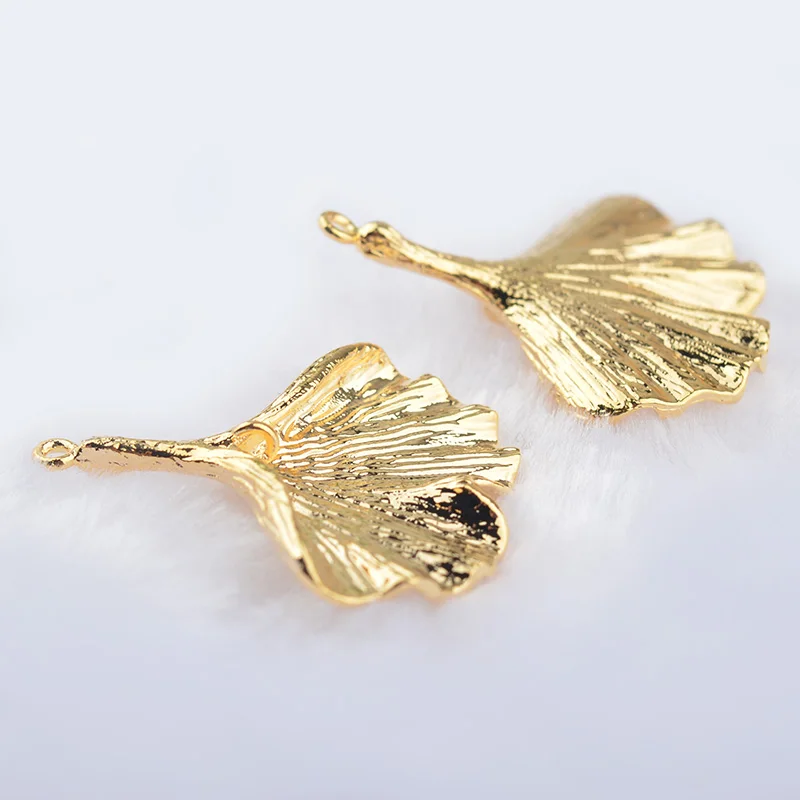 (1605)6PCS 25x30MM 24K Gold Color Plated Brass Ginkgo Leaves Charms Diy Jewelry Findings Earrings Accessories