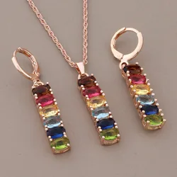 New Trend 585 Rose Gold Color Long Earrings Sets for Women Unusual Luxury Quality Jewelry Colourful Natural Zircon Daily Jewelry