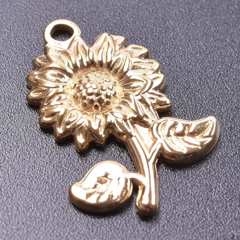 5pcs Elegant High Quality Real Gold Plated Rose Ginkgo Leaf Cactus Charms Plant Pendant For Women Handwork Accessories No Fade
