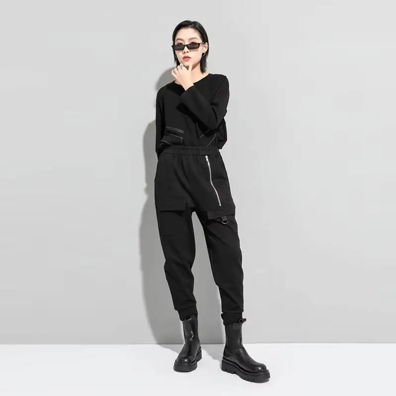 Ladies Harlan Pants Tapered Pants Spring New Classic Black Pocket Zipper Embellished Hip Hop Street Style Casual  Pants