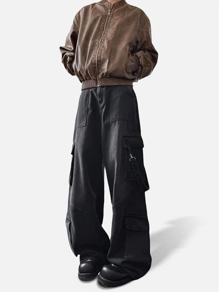 

Мужские джинсы свободного прямого кроя в рабочем стиле, широкие брюки, весенне-осенние, модные, винтажные, американские, в стиле Cleanfit, с множеством карманов