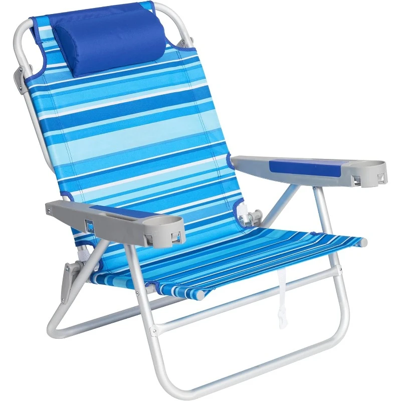 

Extra Wide 28" Low Beach Chair 5 Position Lay Flat, XL Oversized Portable Folding Camping Chairs with Cup Holder for Outdoor