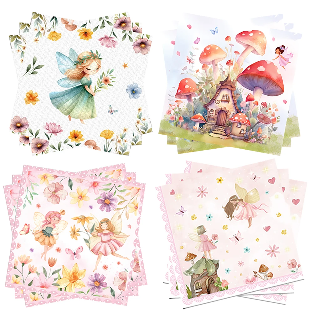 Servilletas de Papel con Diseño de Hadas, 20/40/80 Piezas, Servilletas para Fiesta Temática de Hadas, Servilletas Florales, Decoración para Fiesta de Bosque Encantado, Decoración de Jardín para Cumpleaños