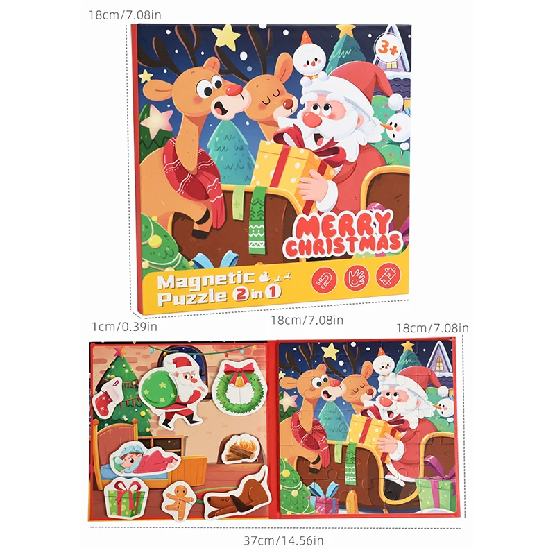 หนังสือปริศนาแม่เหล็ก 2-อิน-1 ฉาก - ธีมคริสต์มาสและฮาโลวีน ฝึกจินตนาการและการพัฒนาทักษะการเคลื่อนไหวที่ละเอียดสำหรับเด็ก