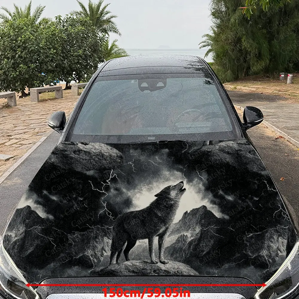 Car Decal Dramatic Artistic Design with Wolf Amidst Monochrome Textural Elements Car Hood Sticker, Waterproof Self - Adhesive PV
