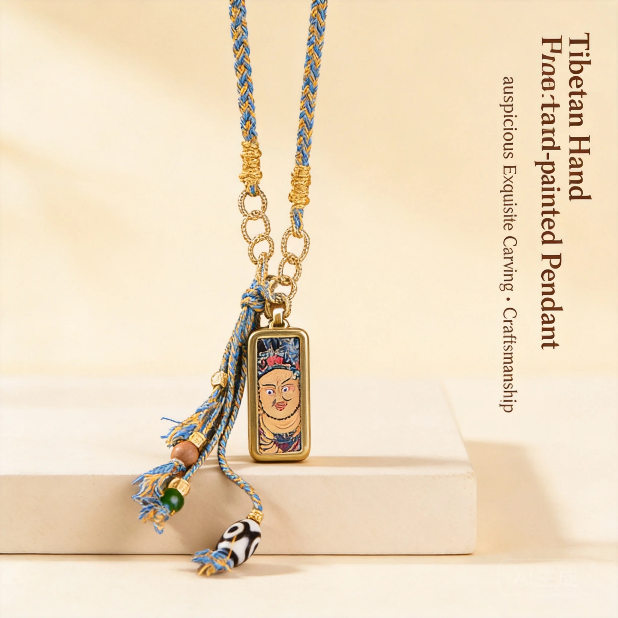 

Hand Woven Chinese Style Necklace Hand Painted Thangka Buddhist Amulet Pendant Sweater Chain For 2026 Zodiac Birth Year Daily