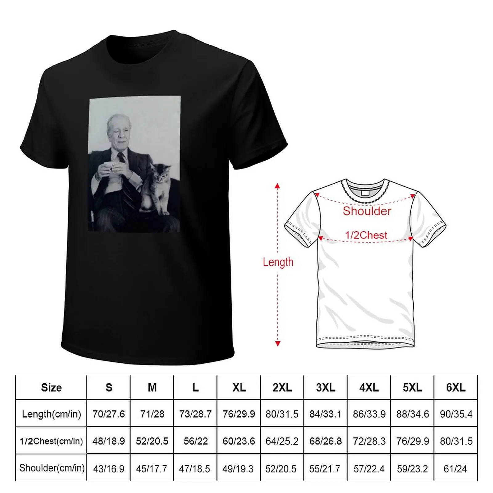 Borges and cat T-Shirt Stylish Print Short Sleeve Tee