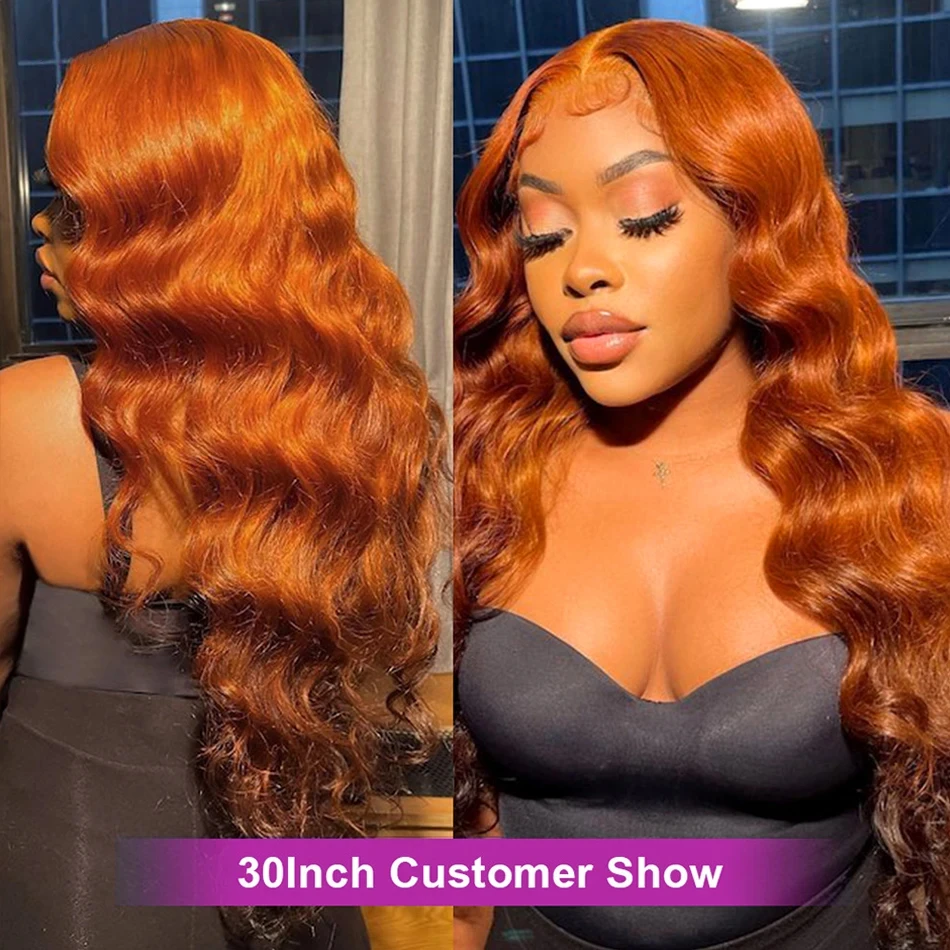 Ginger Orange 30inch HD Lace Front Wig Human Hair 4x4 Body Wave Lace Frontal Wig Pre Plucked Colored Human Hair Wigs For Women