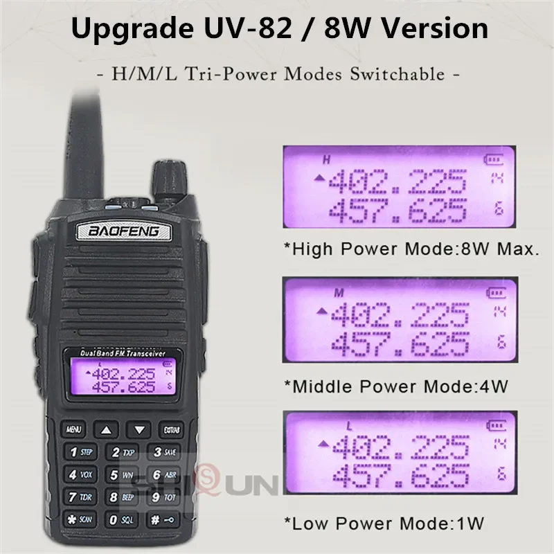 Baofeng UV-82 8W 10KM High/Mid/Low Tri-Power Modes Dual PTT Walkie Talkie Portable vhf / uhf Two Way Radio Ham 8W Ham UV82 UV 82