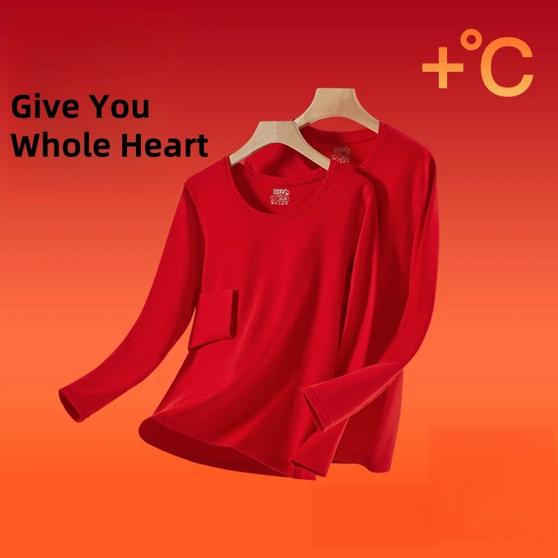 Hot Sales 3A Antibacterial Red Pure Cotton Thermal Underwear Suit Couple Wedding Gift Box Warm Clothes Round Neck