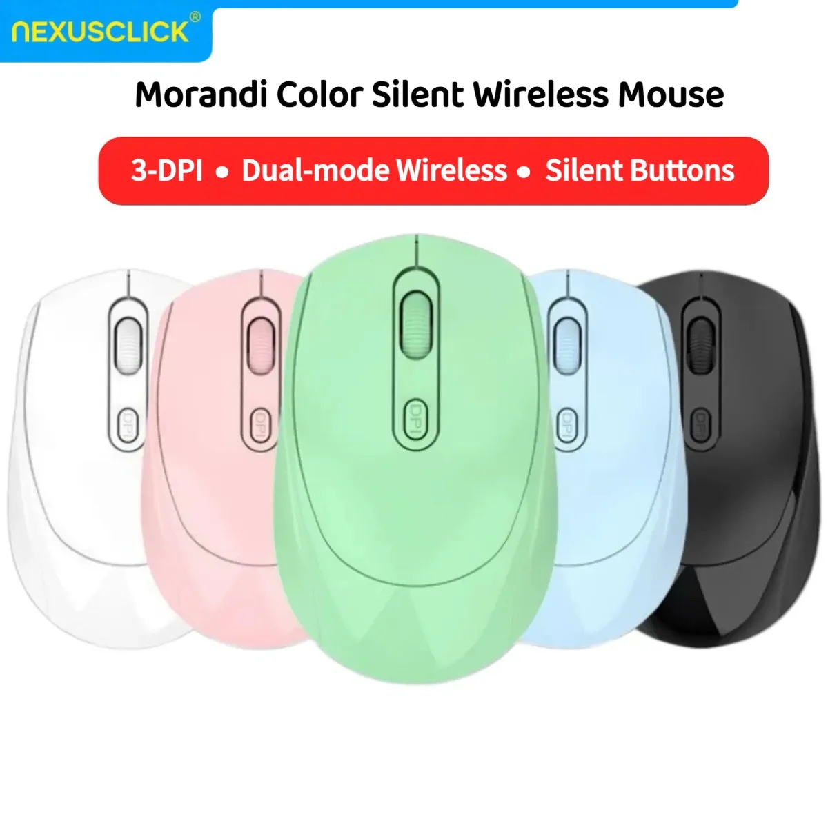 NexusClick Dual Mode Bluetooth 2.4G Wireless Mouse Rechargeable Silent Mouse Ergonomic Gaming Mice 3 DPI For Laptop Windows MacO