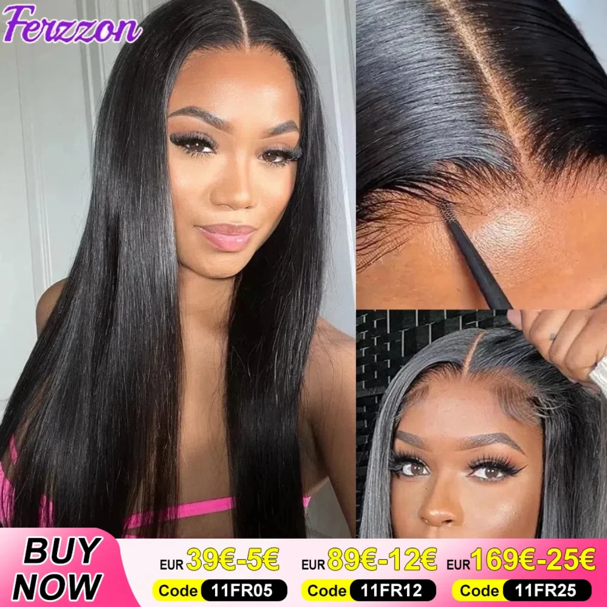 Glueless Human Hair Wigs Pre Plucked Pre Cut 5x5 Glueless Wig 180% Density Straight Lace Closure Wig Human Hair 28 Inch 3 Days Delivery France