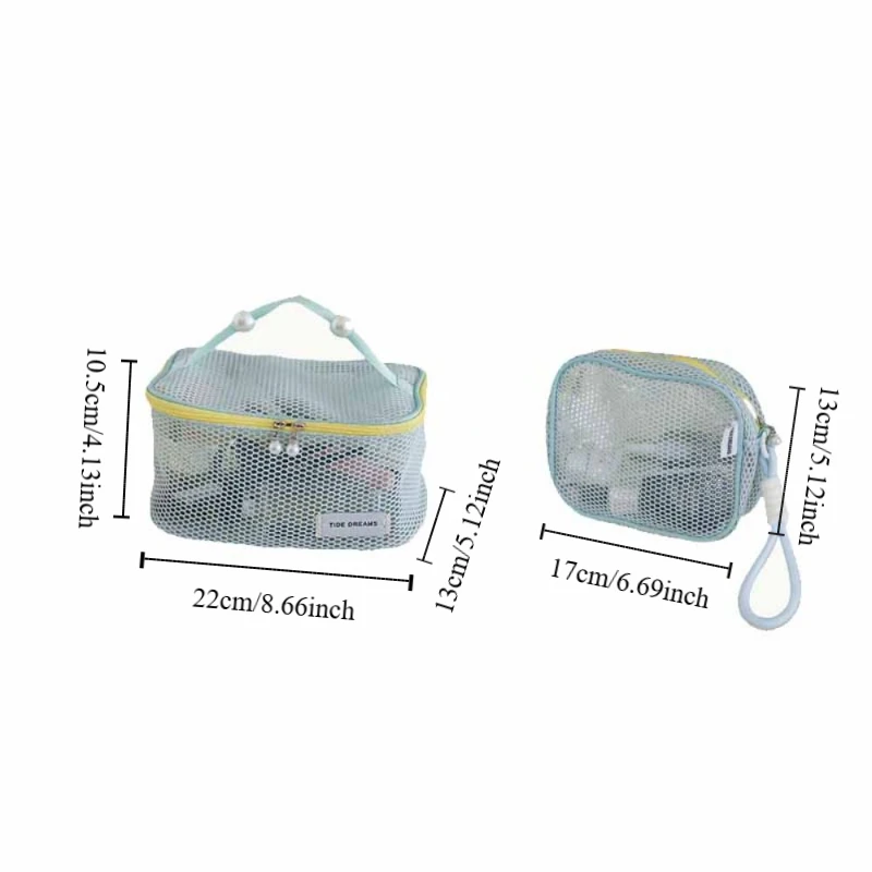 Solid Color Mesh Cosmetic Bag Zipper Storage Bag Transparent Makeup Bag Large Capacity Toiletry Bag Pillow Makeup Pouch Lady