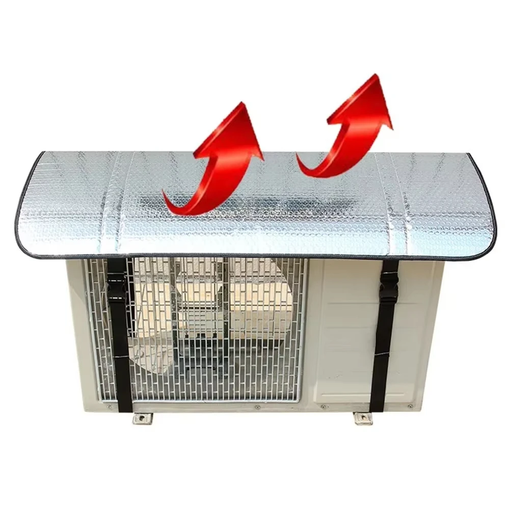 Außenklimagerät Schutzbezug aus silberner Aluminiumfolie wetterfest regen staub und uv beständig mit elastischem Band und Tragegriff energiesparend schützt den Kompressor vor Korrosion geeignet für Wohnungen Häuser Bür – Detail 9