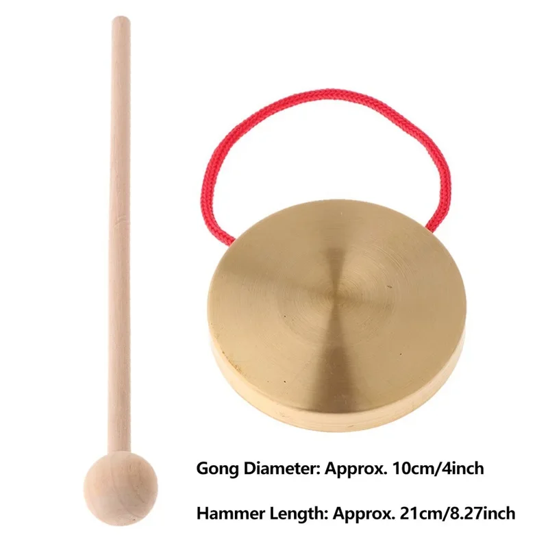 -tambor de platillos de cobre para niños, Mini Gong de mano de 4 pulgadas, tambor con palo de madera, percusión de ópera, juguete, instrumento Musical tradicional