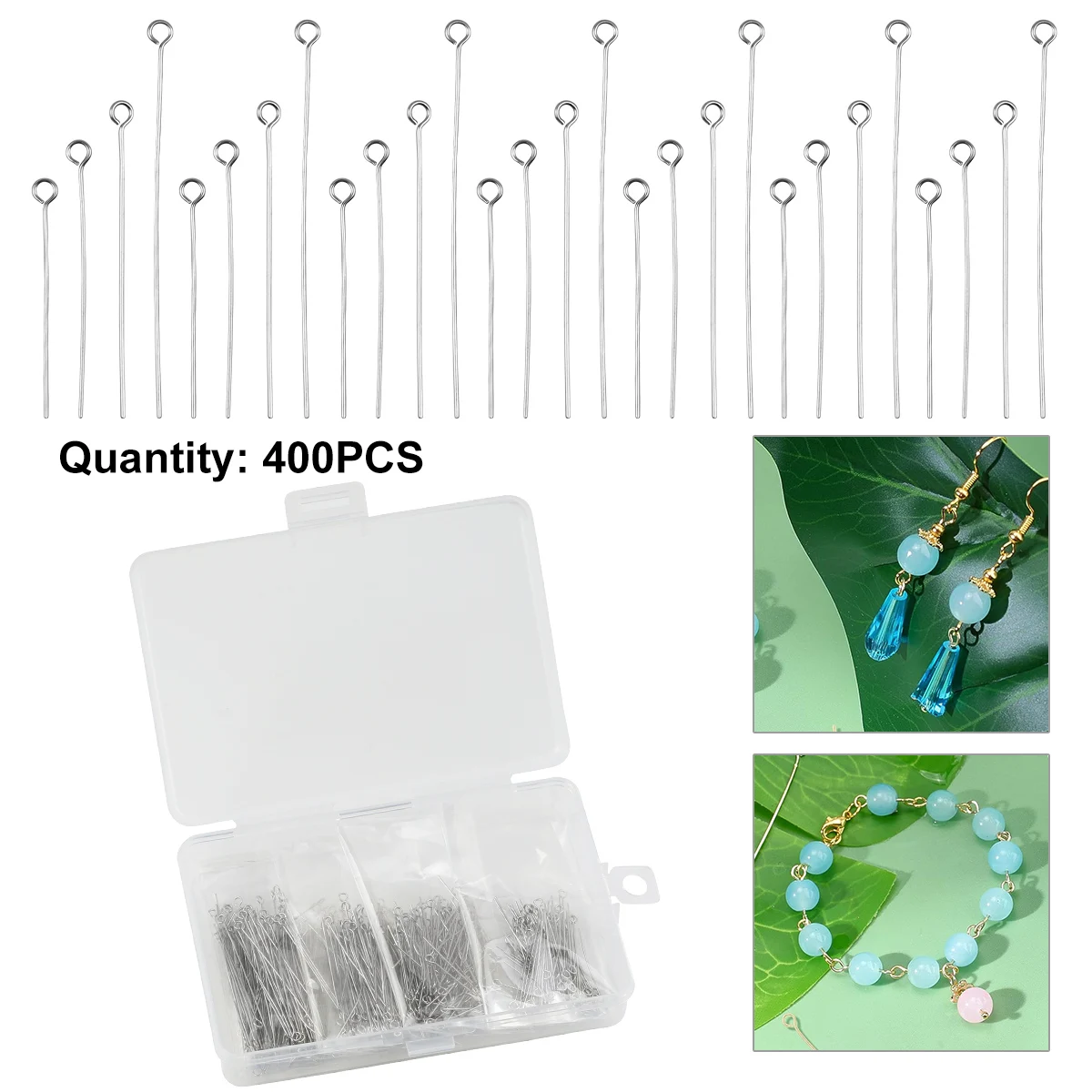 400pcs/Box Stainless Steel 9-Pin Set Silver Color Loose For DIY Jewelry Handmade Making Findings Decorative Earring Accessories