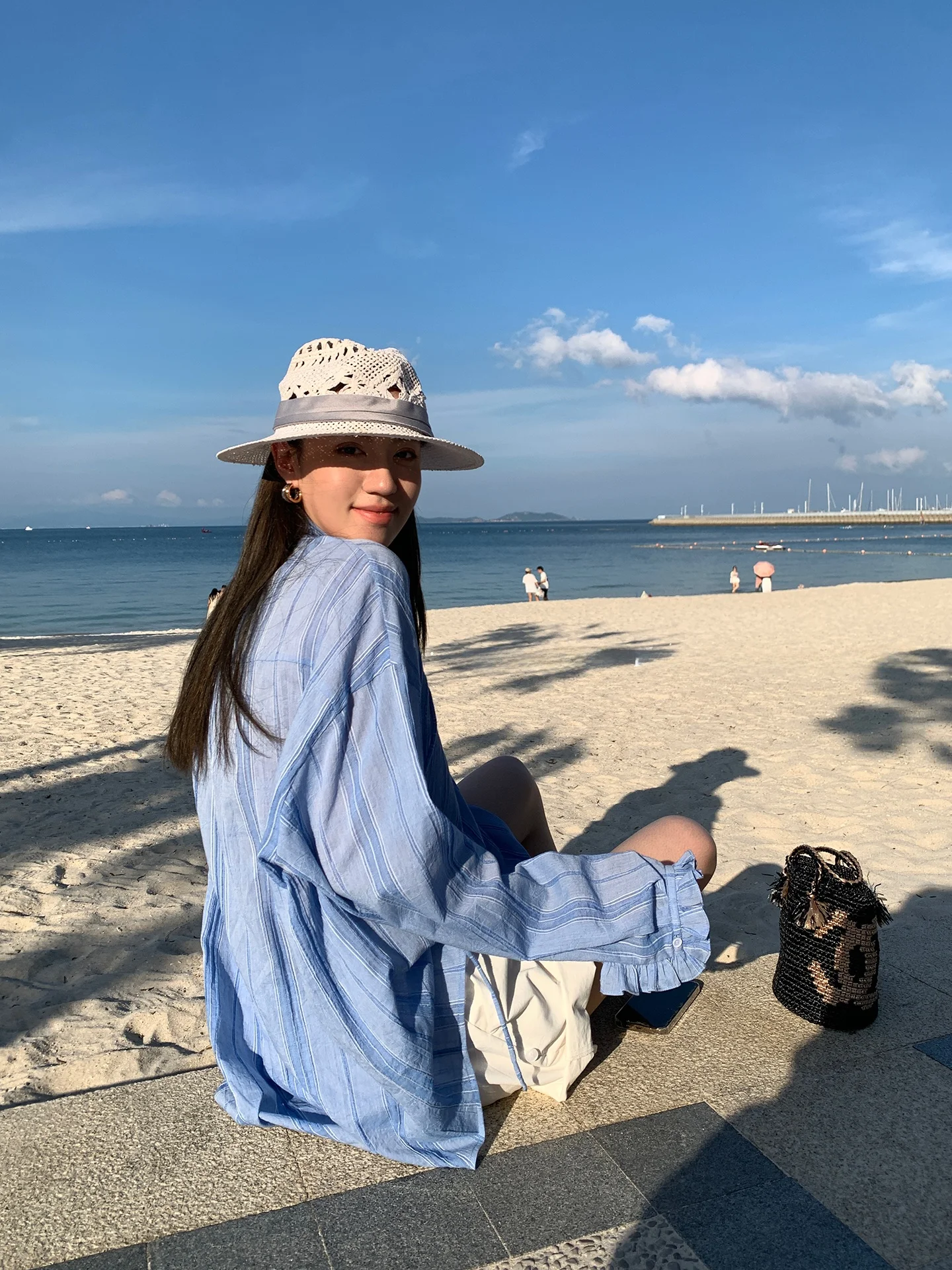 

Синий полосатый хлопковый свитер свободного кроя для женщин, дышащий, комфортный, осенний, новый, для отдыха, ветрозащитный