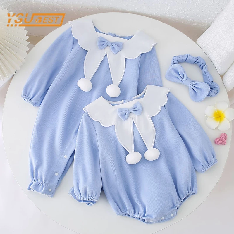 

Spring Toddler Cute Baby Girls Romper Long Sleeve Pure Color Jumpsuit Sweet Newborn Kids Baby Girls Rompers 0-2Yrs