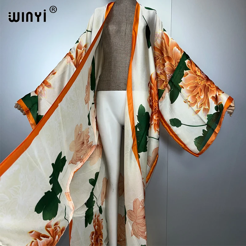 WINYI-Kimono africano para mujer, cárdigan con estampado de verano 2025, cárdigan holgado abaya informal para playa, vestido bohemio, caftán de fiesta