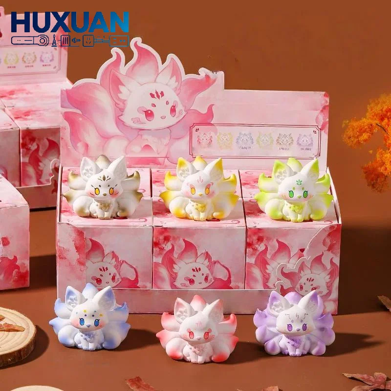 1Pcs Resin Nine Tailed Fox Figurine Ornament, Cute Handicraft Decor For Car Desktop Home Display Gift