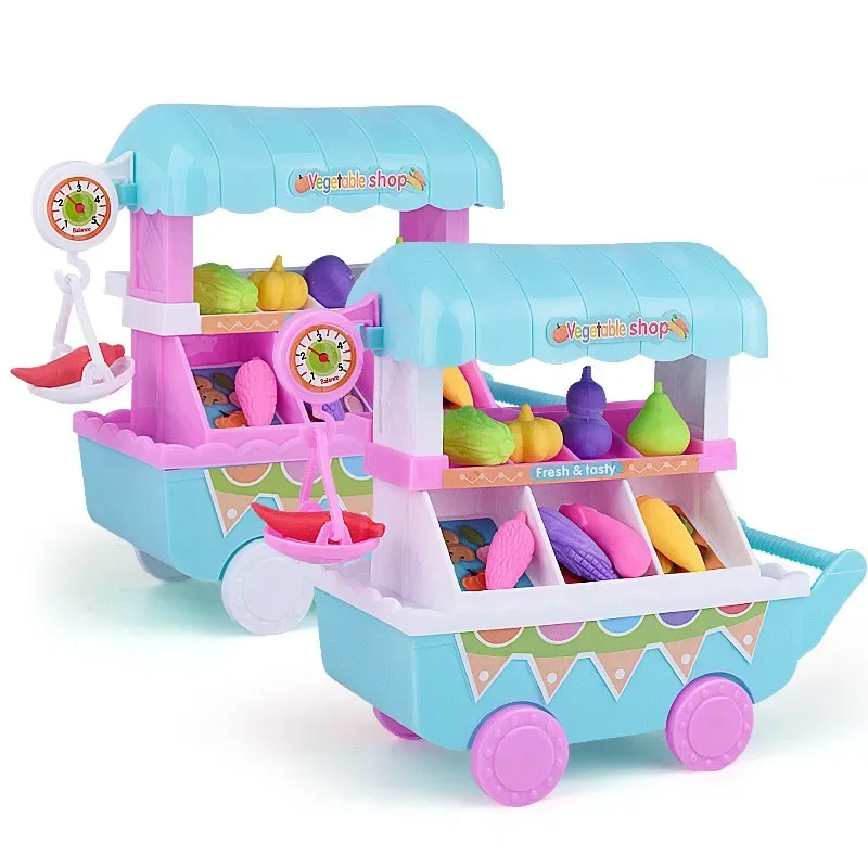 Coolplay Simulation Mini Music Vegetable Shopping Cart Children Play House Trolleys Toys Mini Trolleys Fruit Vegetable Cookware