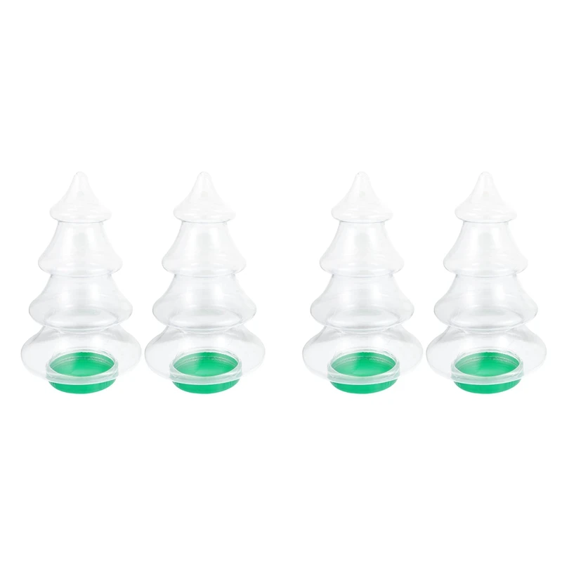 4Pcs Candy Jars Christmas Tree Shaped Plastic Cookie Jars With Lids Lovely Candy Storage Bottles 1.55L