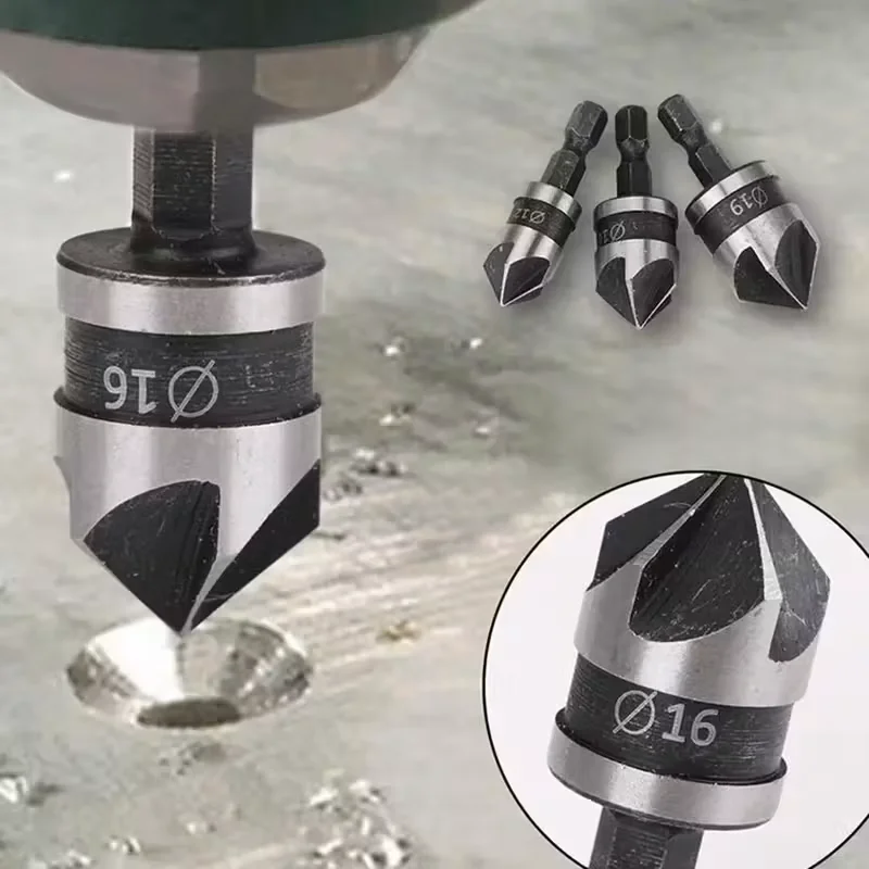 

3pcs hexagonal handle high-speed steel chamfering and deburring drill bit set, stainless steel woodworking hole expanding tool