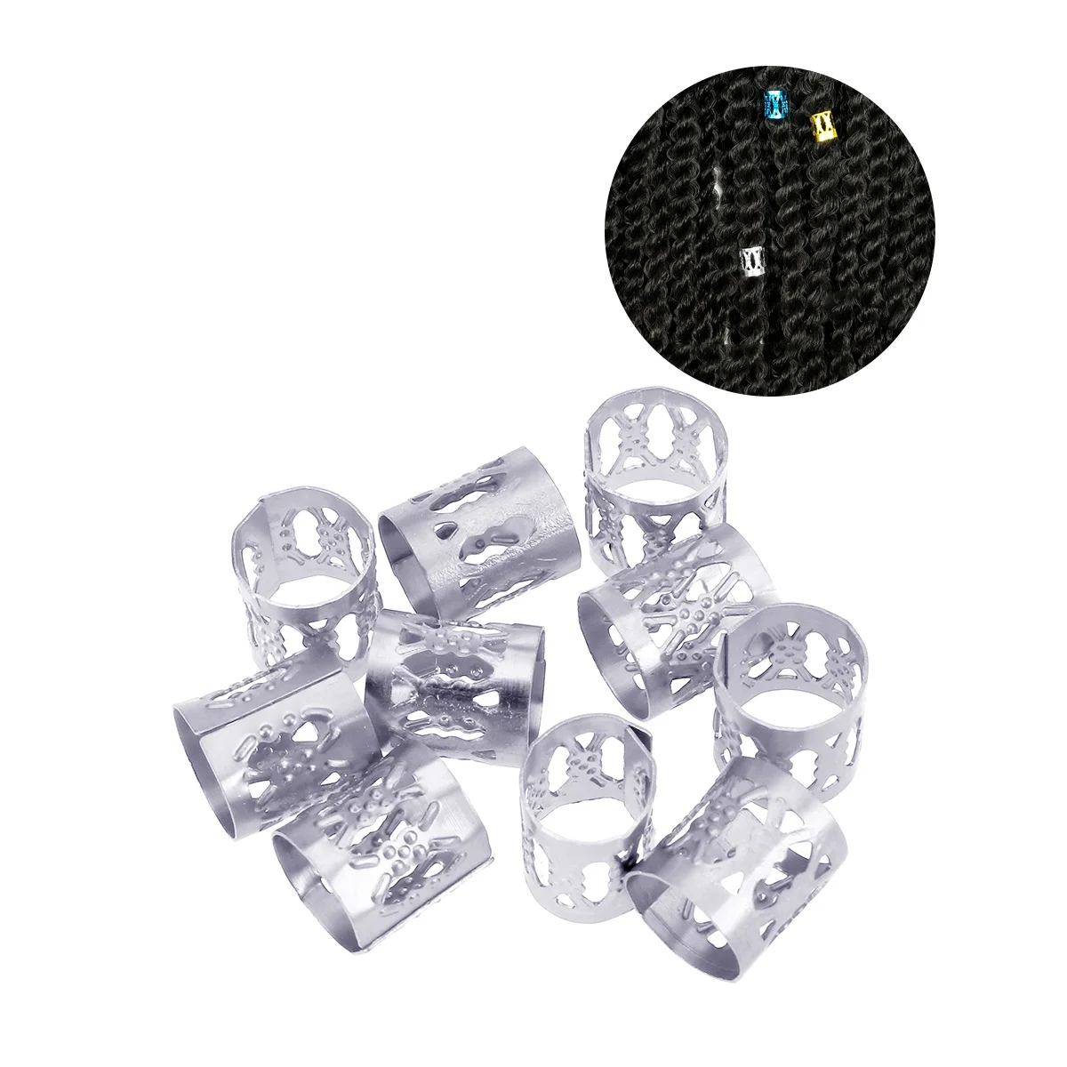 

10 шт., 8 мм, 10 мм, регулируемые кольца для дредов из алюминиевого сплава, манжеты для волос, бусины для плетения, укладки, фиолетовые манжеты для волос