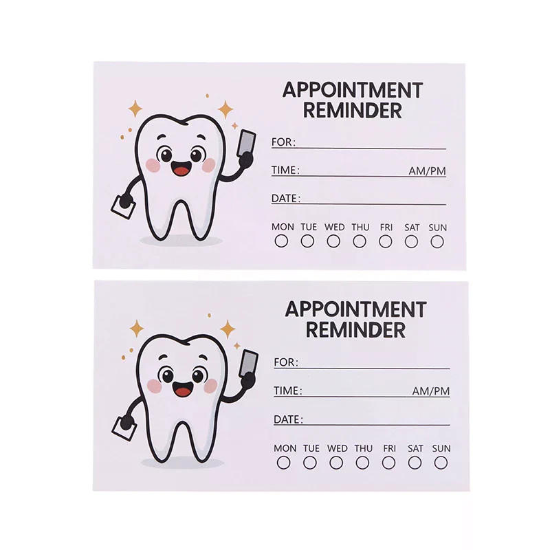 100pcs Cute Tooth Design Dental Appointment Reminder Cards Professional Patient Notification Cards With Checkboxes Time & Date