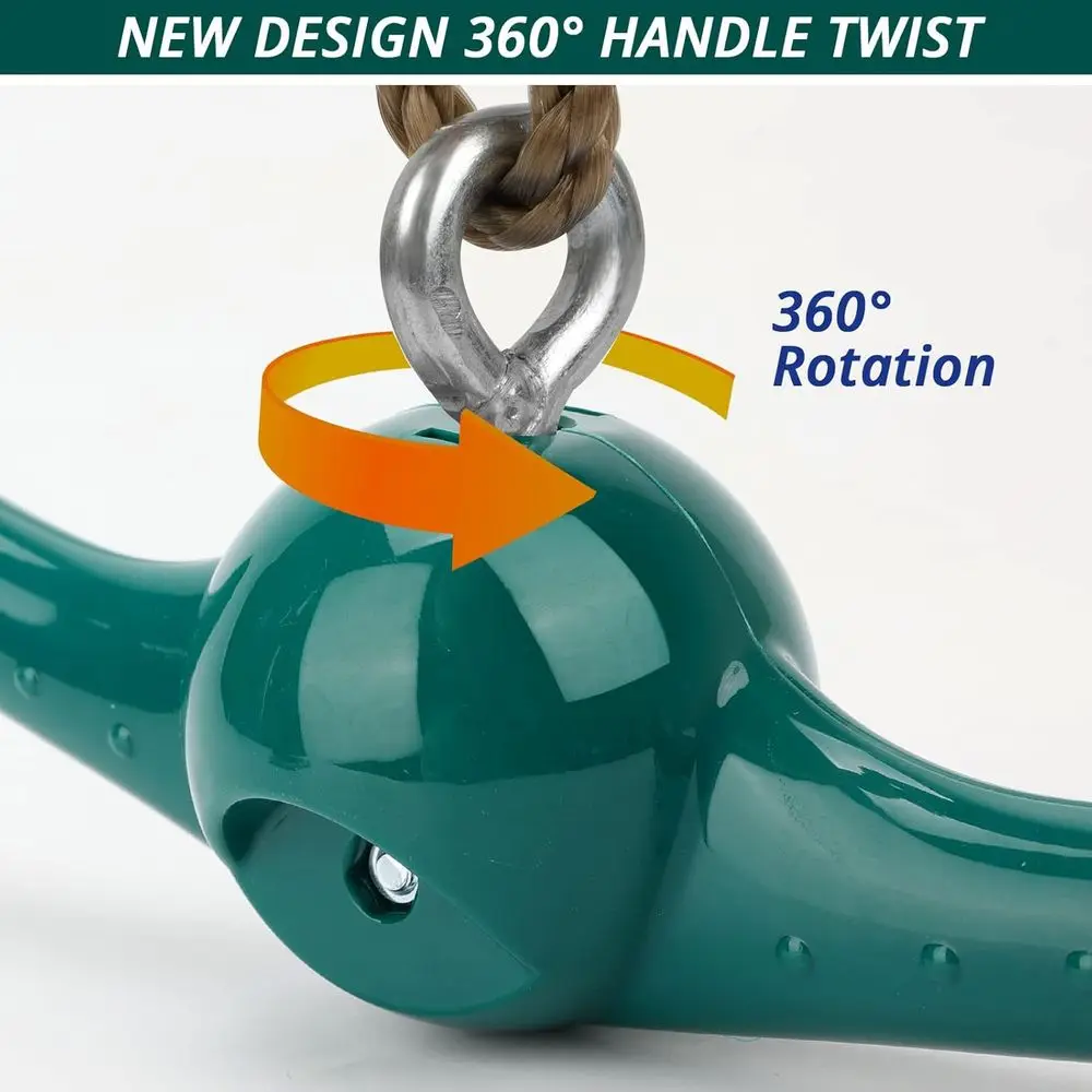 Swing Spins Set: 360° Rotating Handle - Spin Lips Toy - Slackline Attachments for Kids' Playground and Backyard Fun, Green