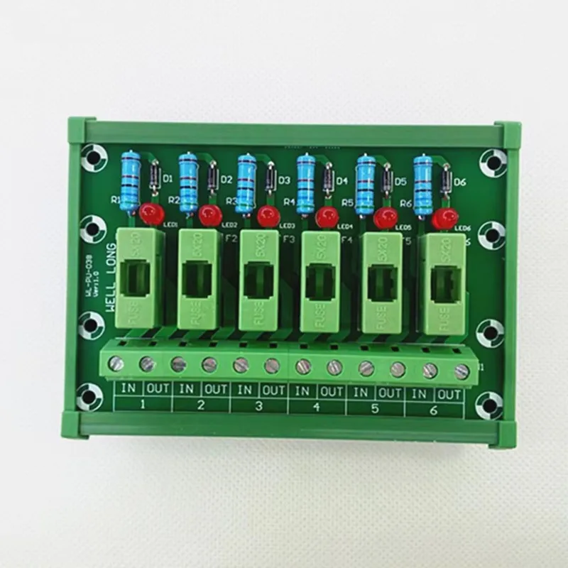 DIN Rail Mount 6 Position 5x20mm(DxL)  Fuse Module Board,Green Fuse Holders  Tube fuse.