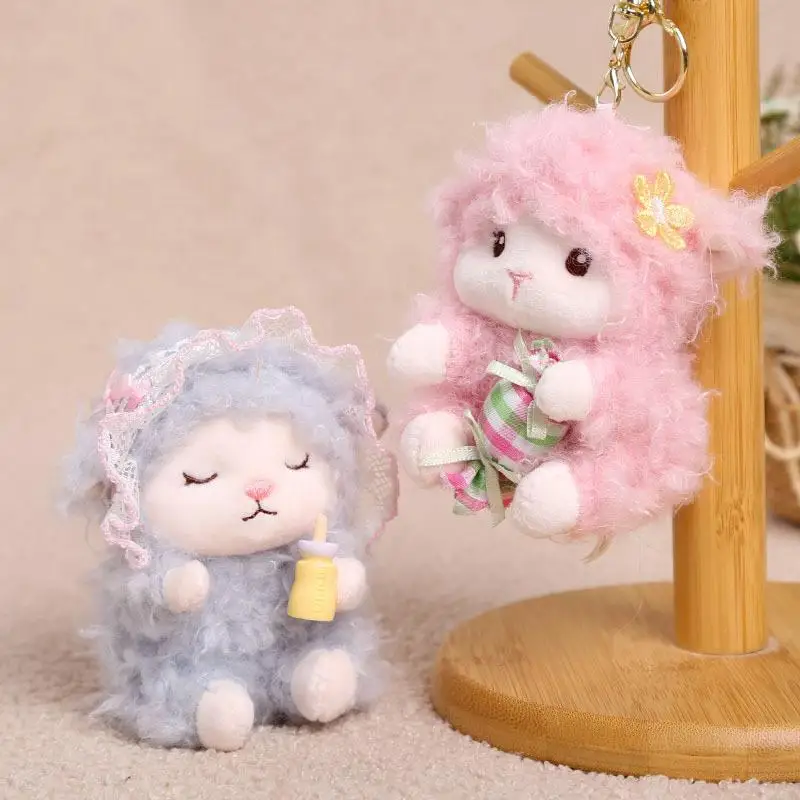 Candy Holder Pendant Plush Seated Sheep Keychain Pendant with Metal Ring Soft Cute Lamb Bag Charm Stuffed Accessory for Backpac