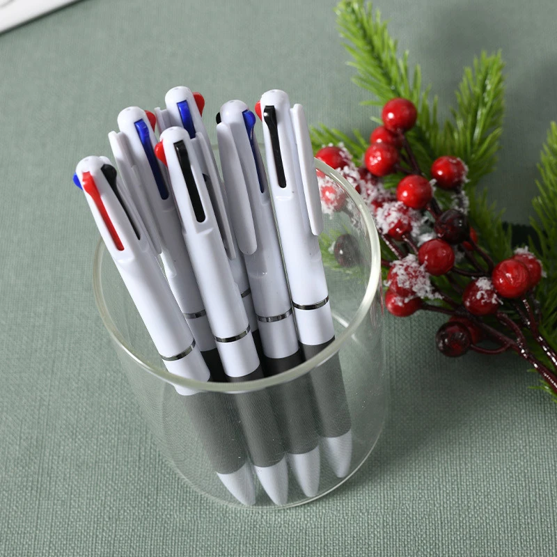 3 Colors In 1 Press Ballpoint Pen Classic Ballpoint Pen Writing Pen Office School Writing Stationery Red Black Blue 0.7mm Pen