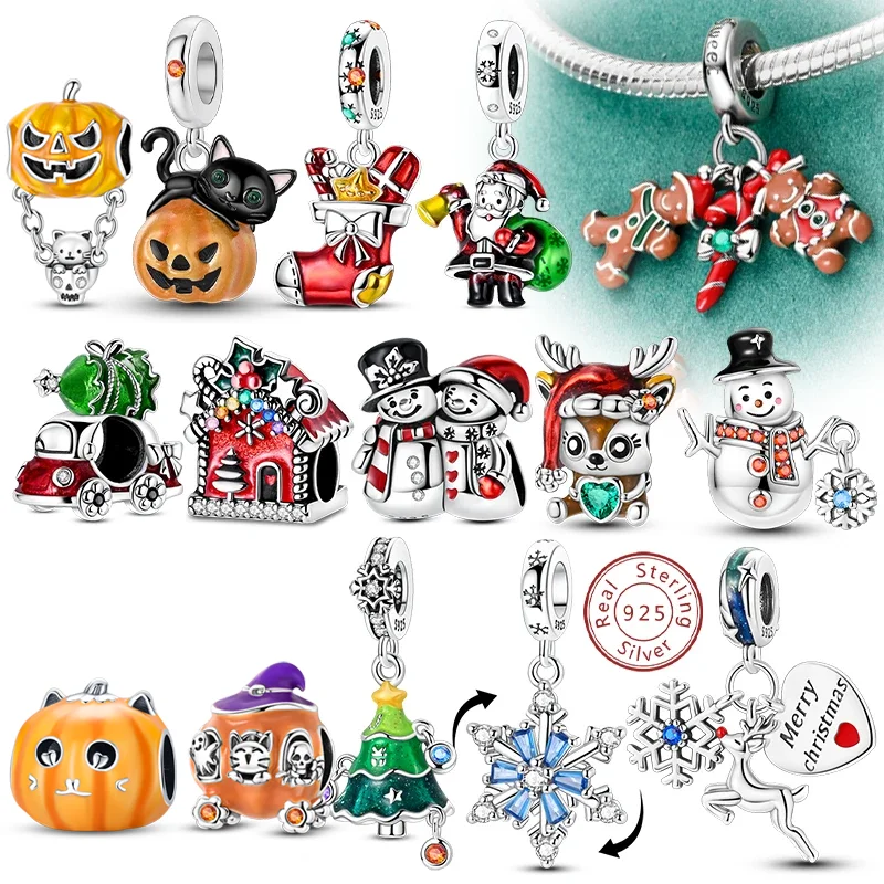 Abalorios Originales Plateados para Pulseras, Bolsos, Llaveros, Accesorios DIY para Mujer, Regalo de Navidad, Colgante de Muñeco de Nieve, Alce y Papá Noel