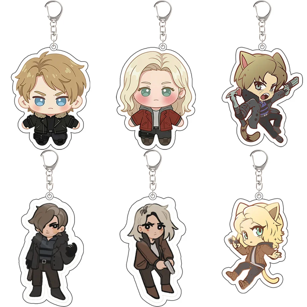 

6pcs RE9 Requiem Acrylic Keychain Set Leon Grace Zeno Emily Cartoon Horror Game Fan Gift Backpack Accessories