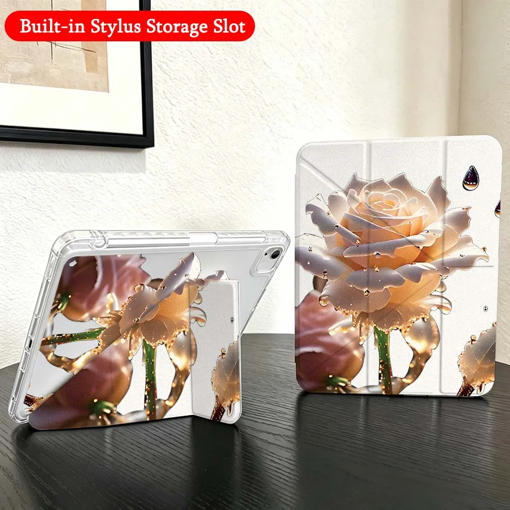 Rose Gold Edge Case For iPad Mini Pro Air 5 6 7 8 9 10th 11th 11 9.7 10.9 13 inch Transparent Y-Shaped Folding Tablet