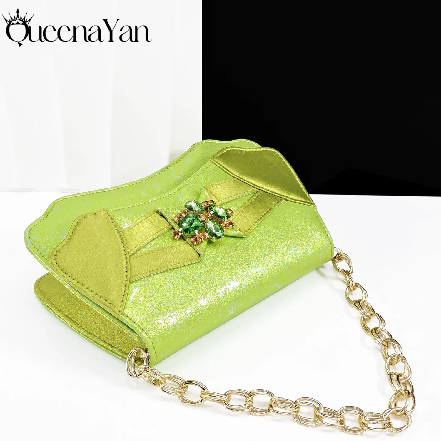 Queena Yan Italian Fashion Sandals and Bag Matching Set 2025 Women Party Perfect Matching for Lemon Green Color Wedding Shoes