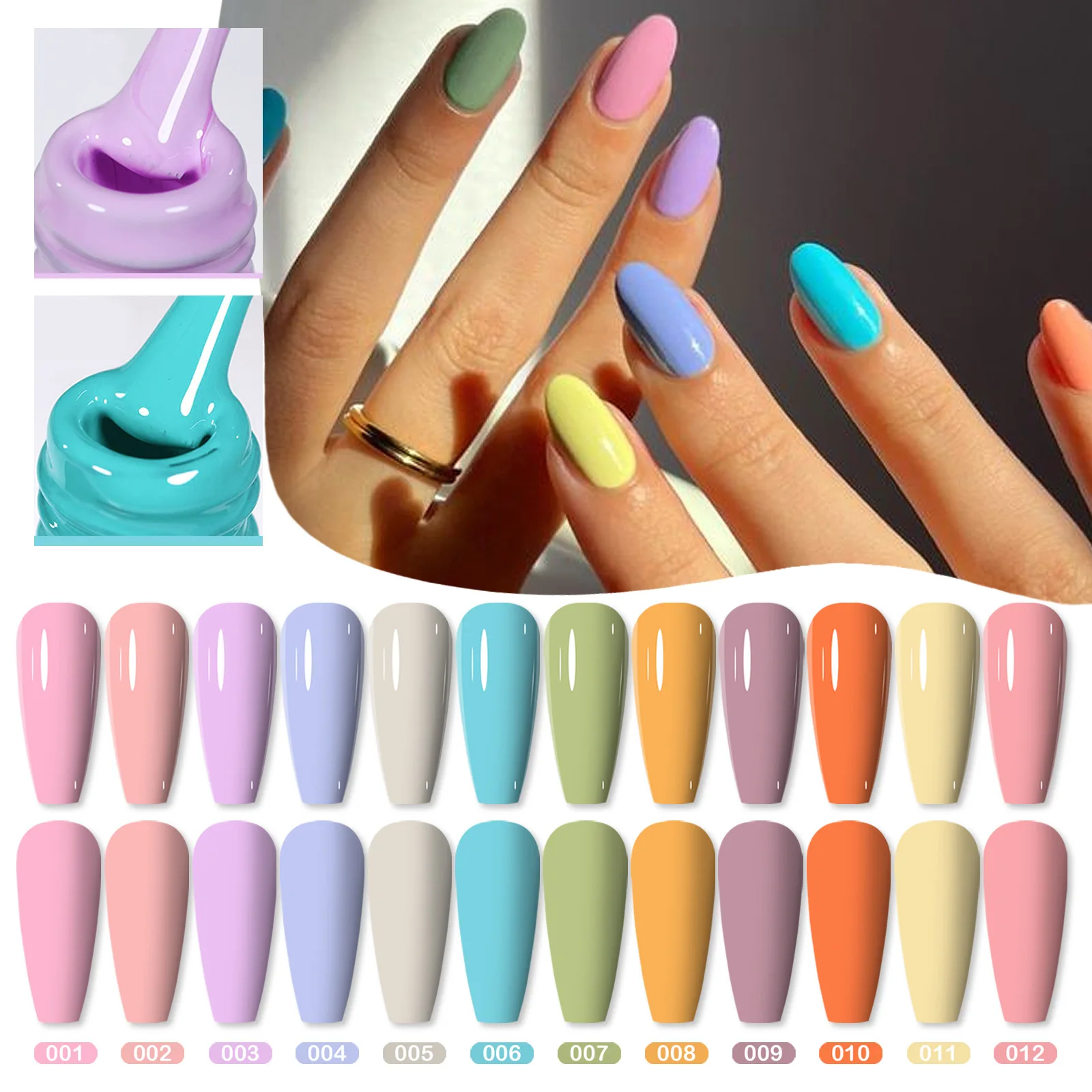 Misscheering 12 Colors Macaron Gel Nail Polish Summer Sweet Pastel Gel Varnish Soak Off UV LED Nail Gel for Nail Art DIY Salon