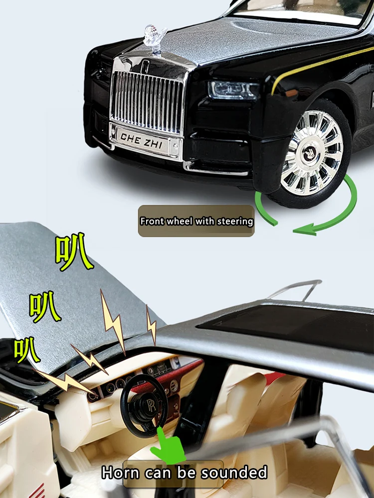 New 1:24 Rolls-Royce Phantom Alloy Car Model Simulation Sound And Light Pull-Back Toy Car Metal Boys Collection Ornaments Gift