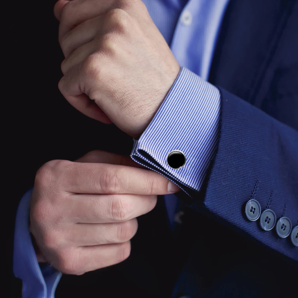 

Glass Cuff-Link H Letter Pattern Round Sleeve Button All-Match Decorative Collar Accessories for Men Smooth Electroplated Design