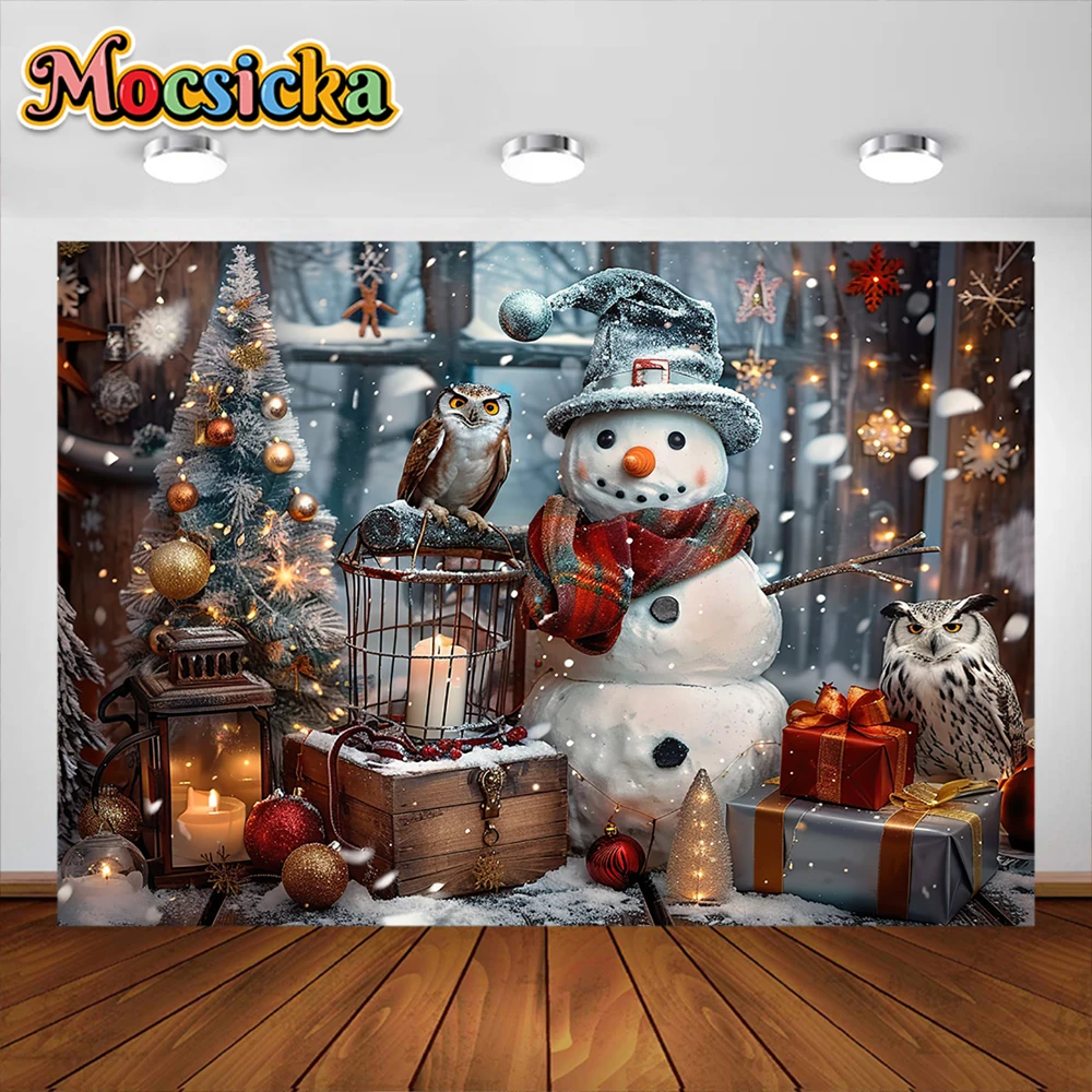 Winter Christmas Photography Background Cute Snowman Xmas Tree Party Decoration Boys Girls Photoshoot Backdrops For Studio