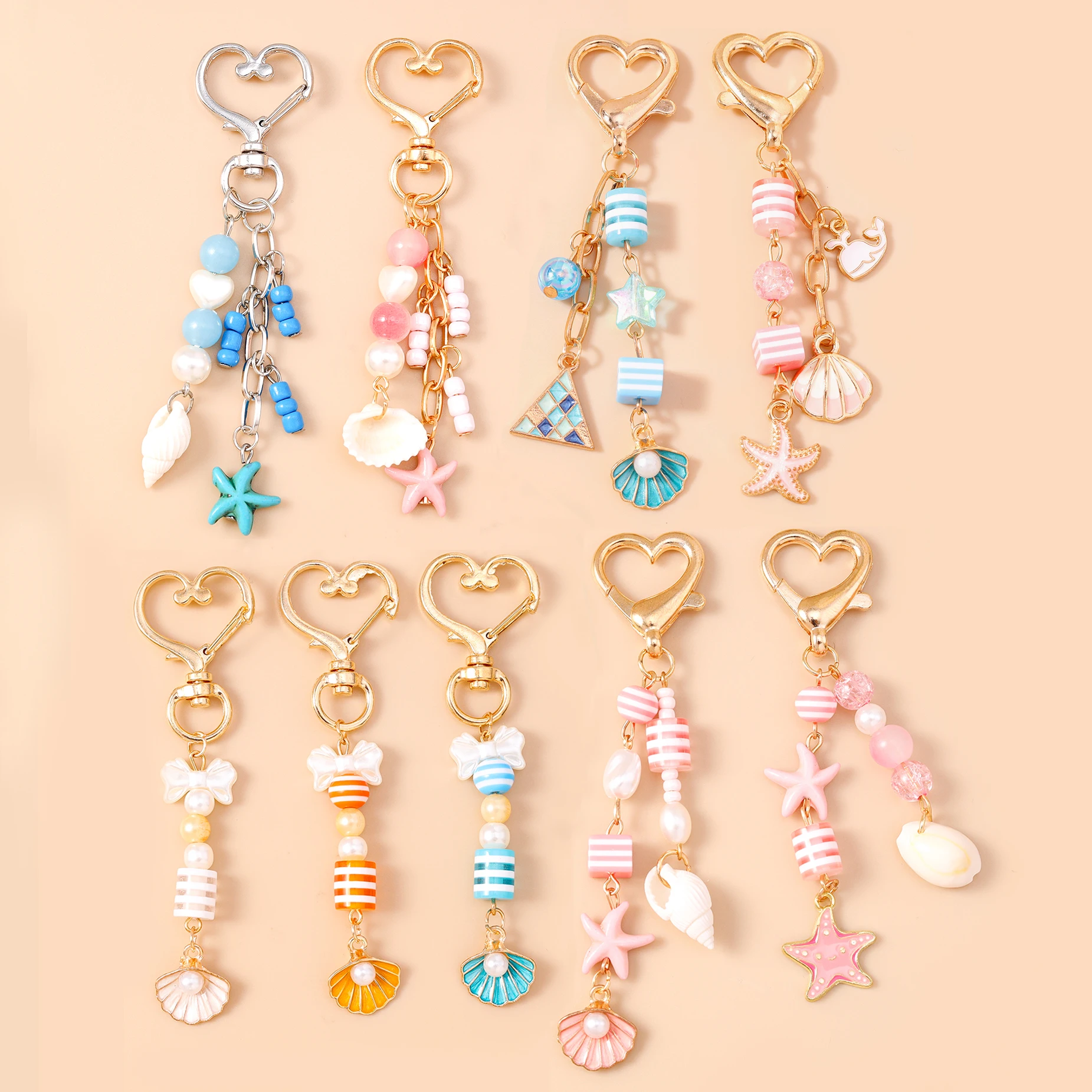 Aihua Cute Y2K Pearls Starfish Shell Keychain for Women Girls Handbag Pendant Summer Beach Vacation Key Ring DIY Jewelry Gifts