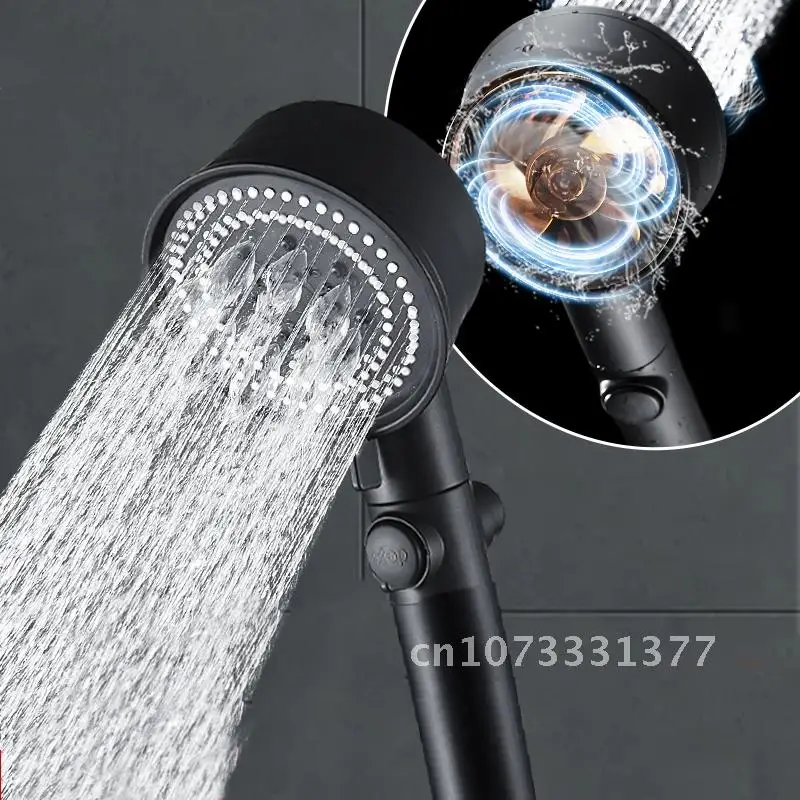 

Black High Pressure Turbo Shower Head 5 Modes Water Saving One-key Stop Water Shower Head With Small Fan For Bathroom