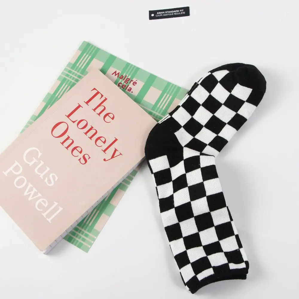 

Breathable Harajuku Cotton Hip Pop Plaid Girls Female Hosiery Mid-tube Sock Korea Checkerboard Socks College Style Socks