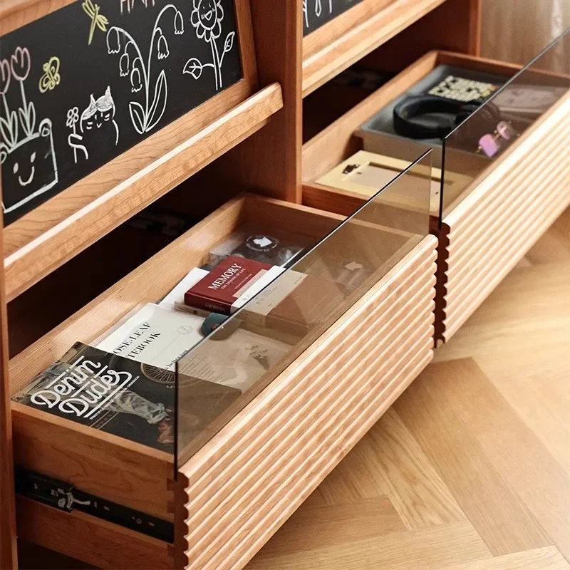 Nordic Solid Wood Bookcase with Glass Door Japanese Style Storage Cabinet Display Shelf Cherry Wood Study Bookshelf Locker - view 3