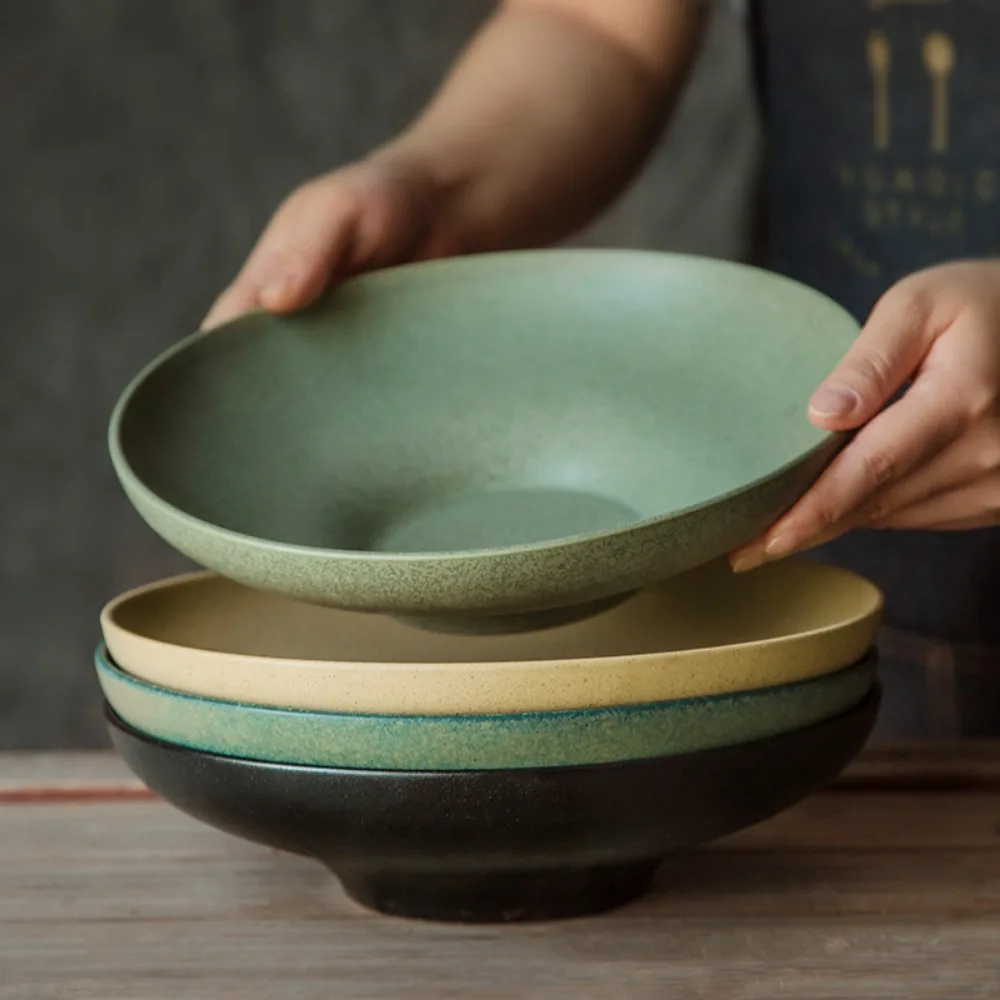 

1pc Creative Japanese Retro Large Capacity Ceramic Deep Bowl Specialty Restaurant Tableware Home Pasta Salad Bowl
